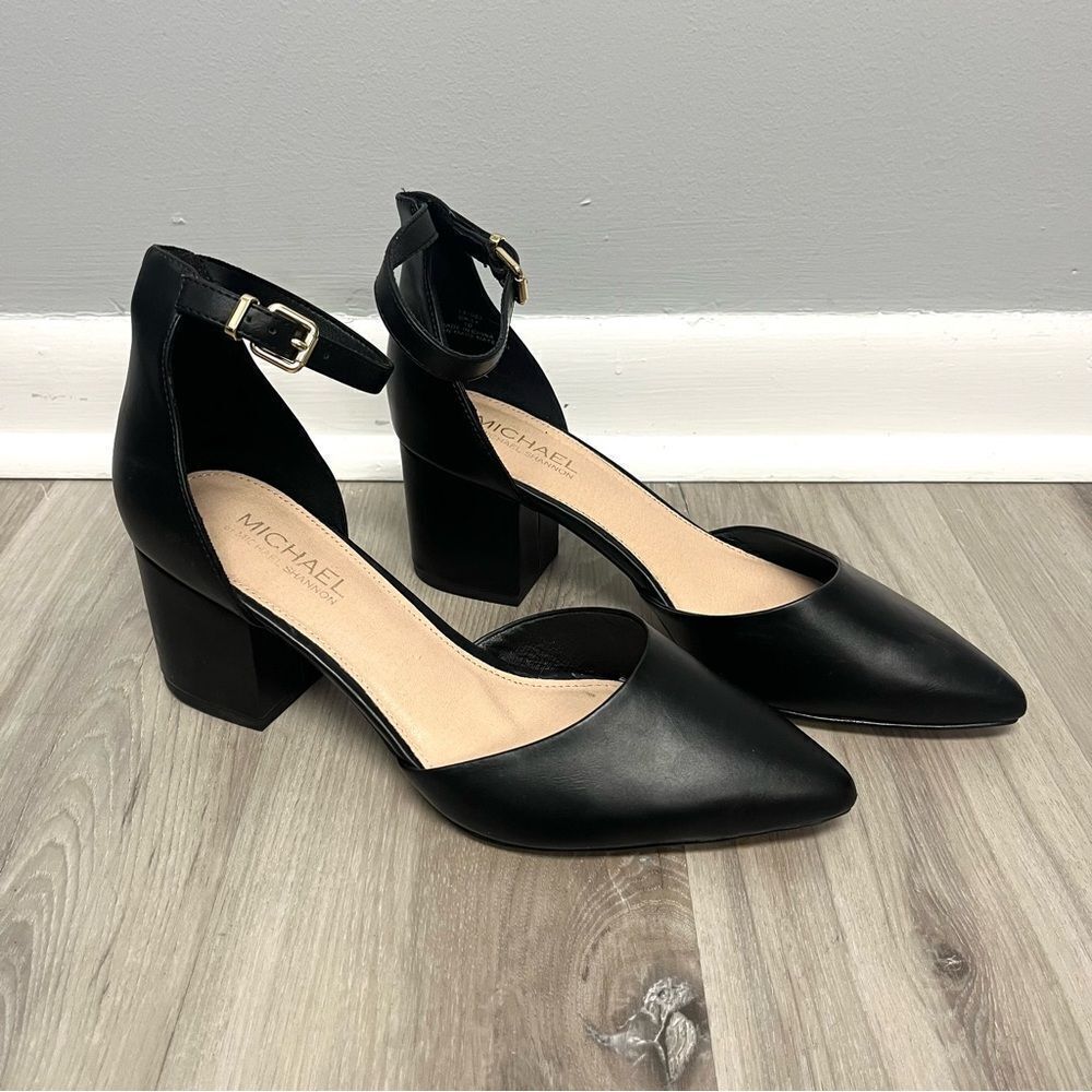 Michael Shannon Heels Women's 10 Caily Black Ankle Strap Pointed Toe